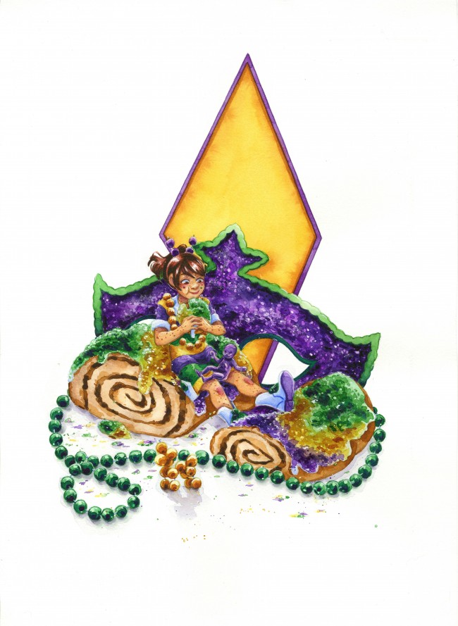 King Cake Queen (traditional watercolor)